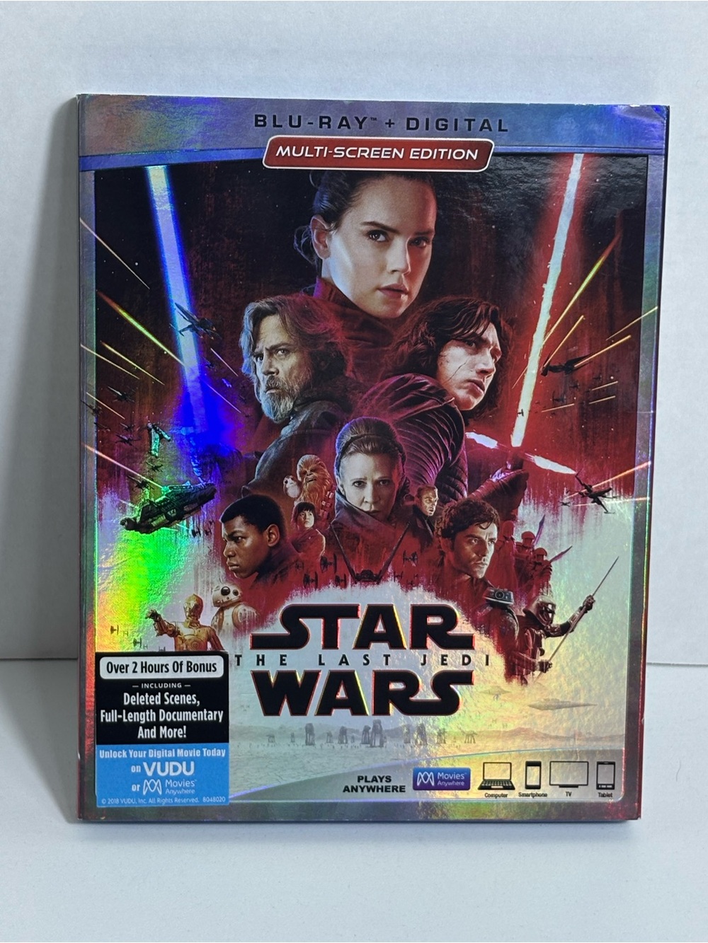 Star Wars: The Last Jedi (2017,  Disney Blu-Ray+DVD) w/ Slipcover